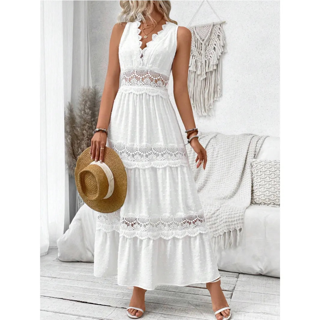 Elegant White Lace Maxi Dress for Women