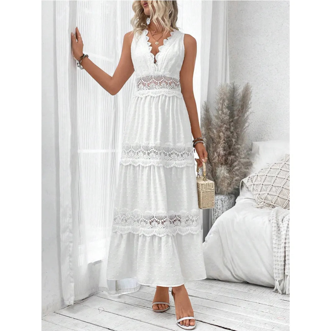 Elegant White Lace Maxi Dress for Women