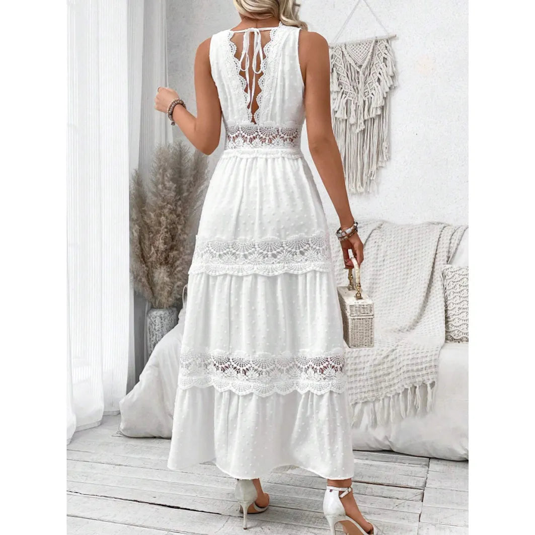 Elegant White Lace Maxi Dress for Women