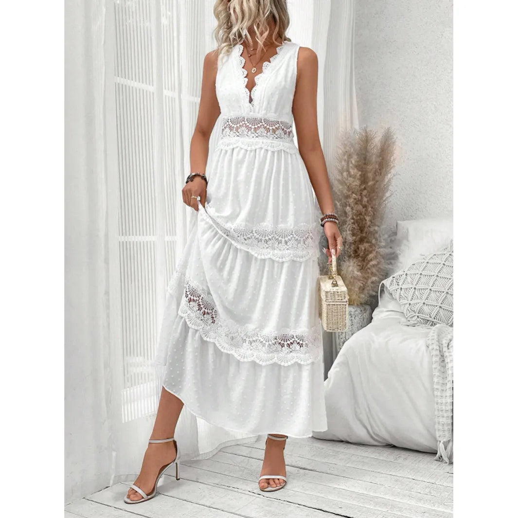 Elegant White Lace Maxi Dress for Women