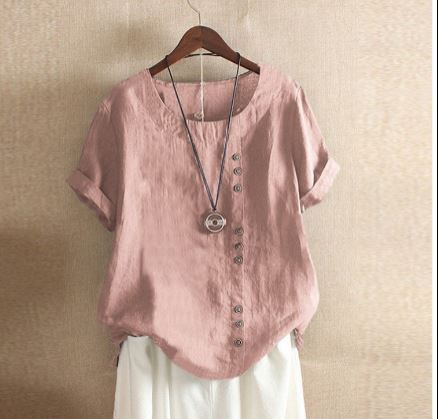 ELENA | Casual T-Shirt with Round Neck and Buttons
