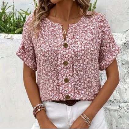 AMAR | Floral Button Blouse