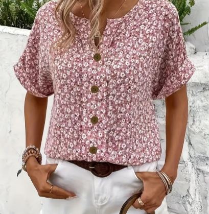 AMAR | Floral Button Blouse