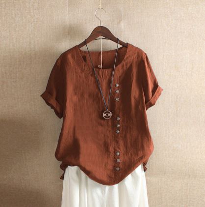 ELENA | Casual T-Shirt with Round Neck and Buttons