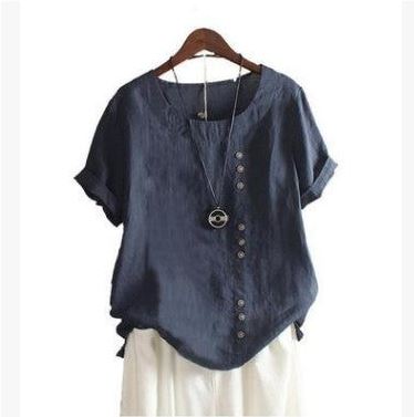 ELENA | Casual T-Shirt with Round Neck and Buttons